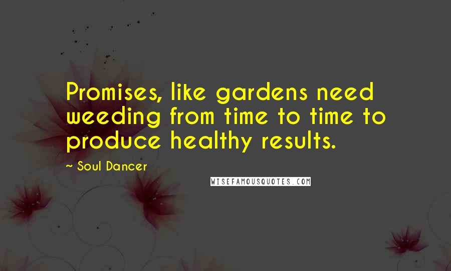 Soul Dancer Quotes: Promises, like gardens need weeding from time to time to produce healthy results.