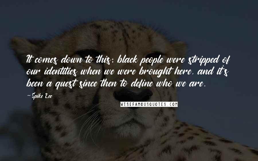 Spike Lee Quotes: It comes down to this: black people were stripped of our identities when we were brought here, and it's been a quest since then to define who we are.