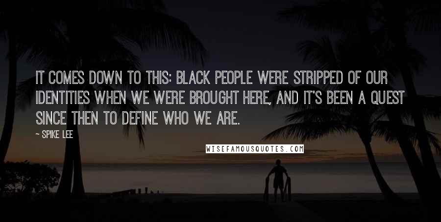 Spike Lee Quotes: It comes down to this: black people were stripped of our identities when we were brought here, and it's been a quest since then to define who we are.