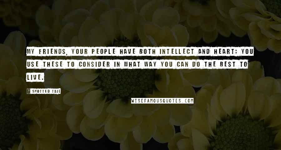 Spotted Tail Quotes: My friends, your people have both intellect and heart; you use these to consider in what way you can do the best to live.