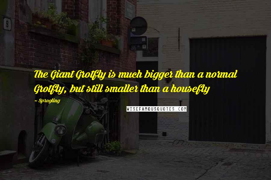 Sprogling Quotes: The Giant Grotfly is much bigger than a normal Grotfly, but still smaller than a housefly