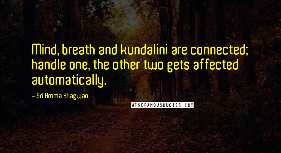 Sri Amma Bhagwan. Quotes: Mind, breath and kundalini are connected; handle one, the other two gets affected automatically.