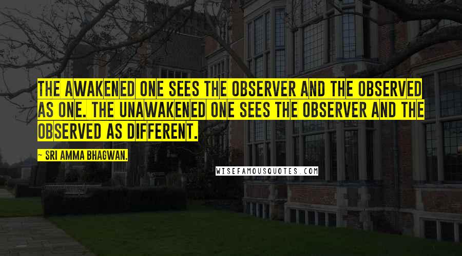 Sri Amma Bhagwan. Quotes: The Awakened One sees the observer and the observed as one. The unawakened one sees the observer and the observed as different.