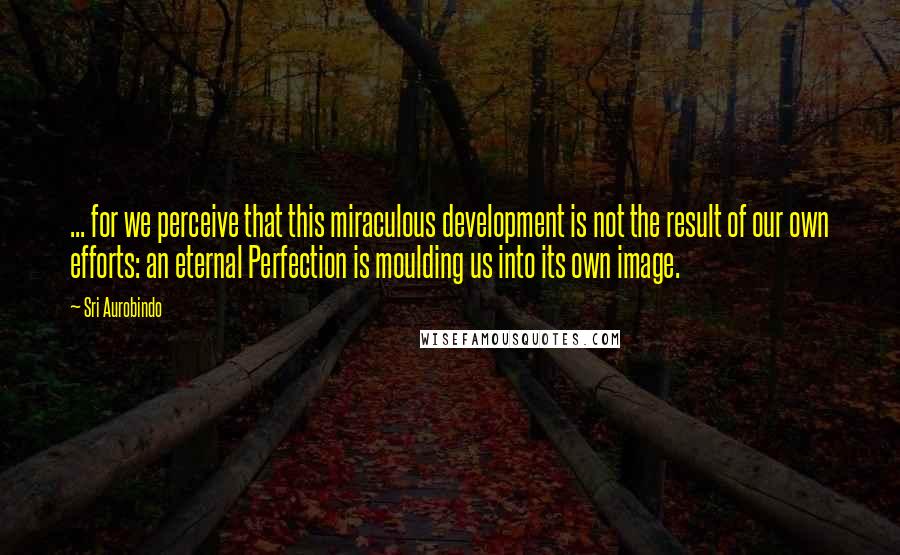 Sri Aurobindo Quotes: ... for we perceive that this miraculous development is not the result of our own efforts: an eternal Perfection is moulding us into its own image.