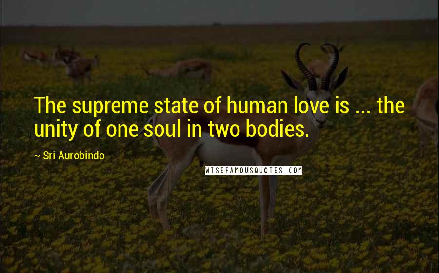 Sri Aurobindo Quotes: The supreme state of human love is ... the unity of one soul in two bodies.