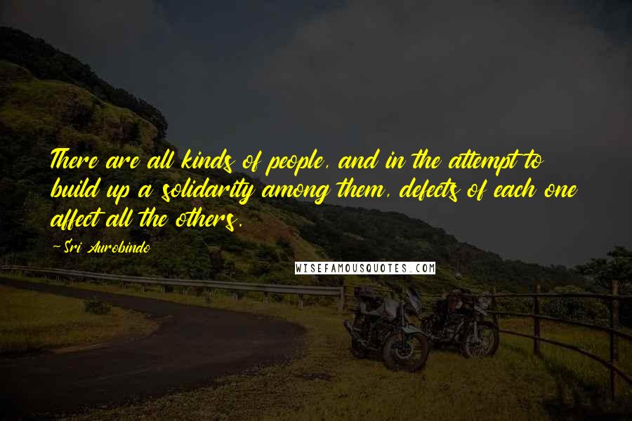 Sri Aurobindo Quotes: There are all kinds of people, and in the attempt to build up a solidarity among them, defects of each one affect all the others.