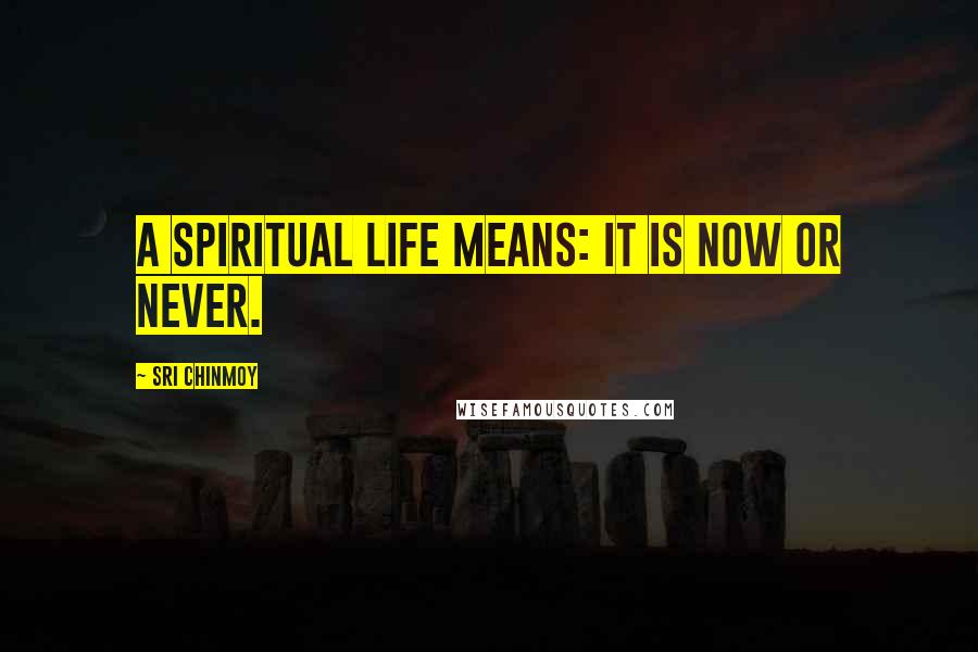 Sri Chinmoy Quotes: A spiritual life means: It is now or never.