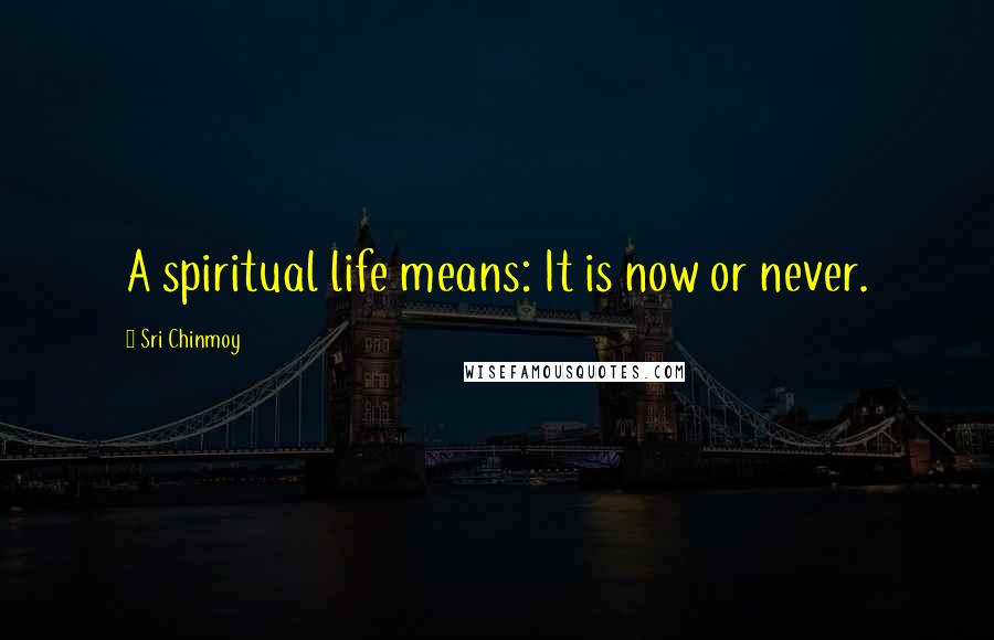 Sri Chinmoy Quotes: A spiritual life means: It is now or never.