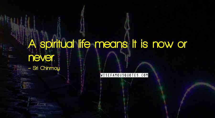 Sri Chinmoy Quotes: A spiritual life means: It is now or never.