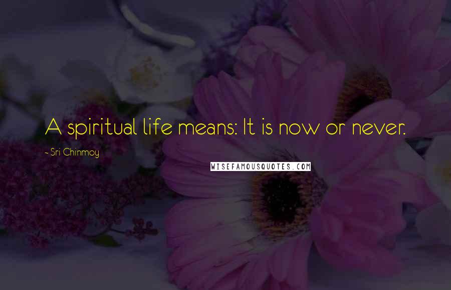 Sri Chinmoy Quotes: A spiritual life means: It is now or never.