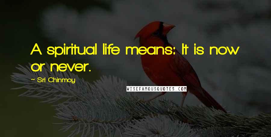 Sri Chinmoy Quotes: A spiritual life means: It is now or never.