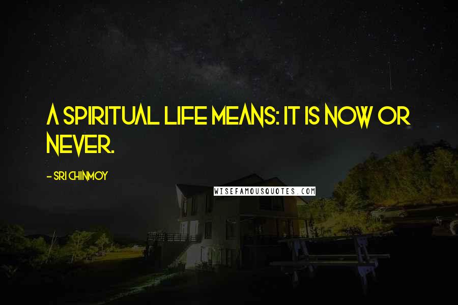 Sri Chinmoy Quotes: A spiritual life means: It is now or never.