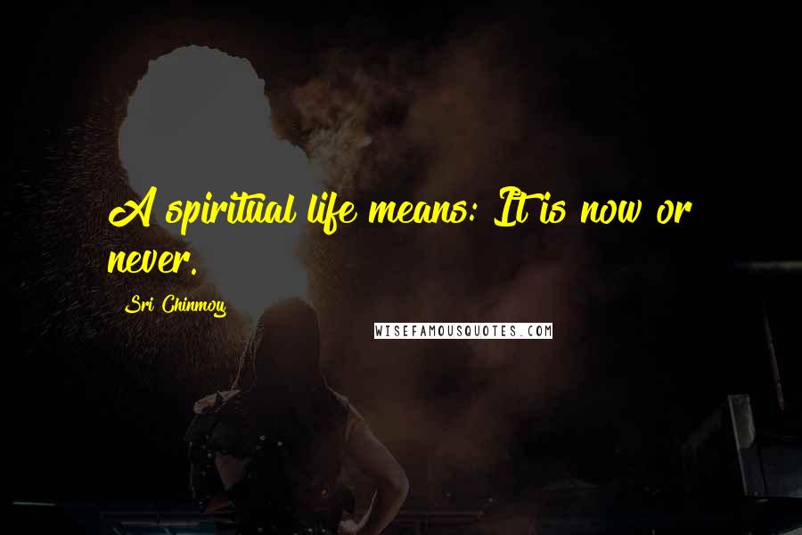 Sri Chinmoy Quotes: A spiritual life means: It is now or never.