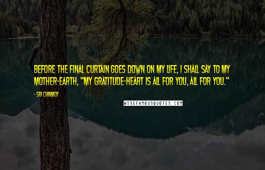 Sri Chinmoy Quotes: Before the final curtain goes down On my life, I shall say to my Mother-Earth, "My gratitude-heart is all for you, All for you."