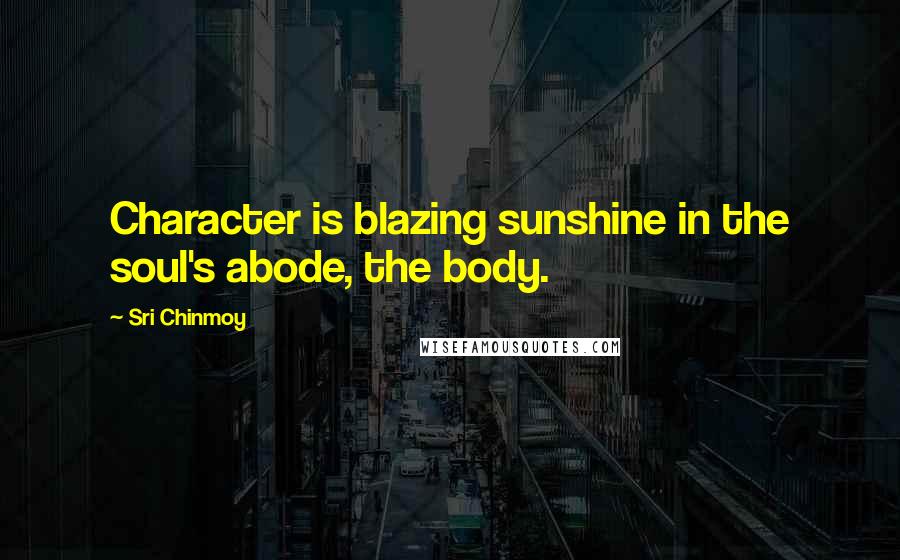 Sri Chinmoy Quotes: Character is blazing sunshine in the soul's abode, the body.