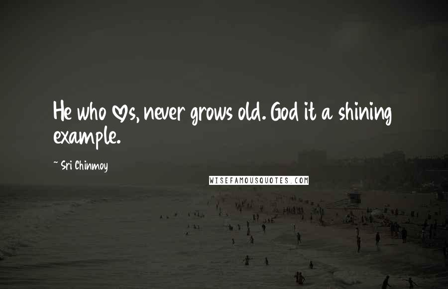 Sri Chinmoy Quotes: He who loves, never grows old. God it a shining example.