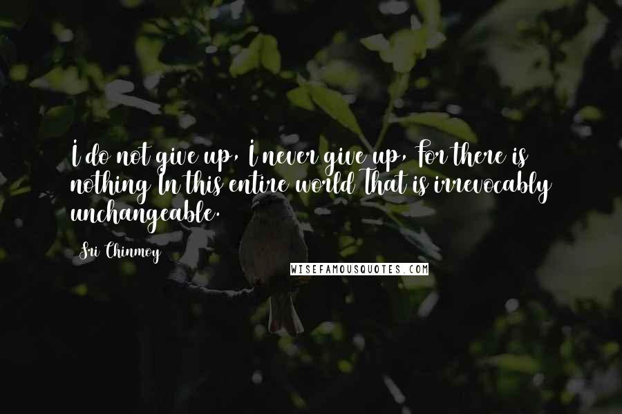 Sri Chinmoy Quotes: I do not give up, I never give up, For there is nothing In this entire world That is irrevocably unchangeable.