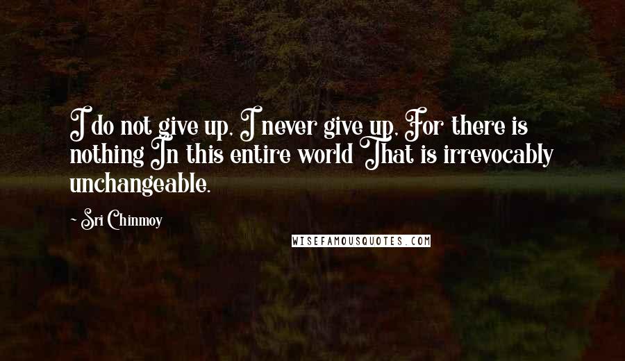 Sri Chinmoy Quotes: I do not give up, I never give up, For there is nothing In this entire world That is irrevocably unchangeable.