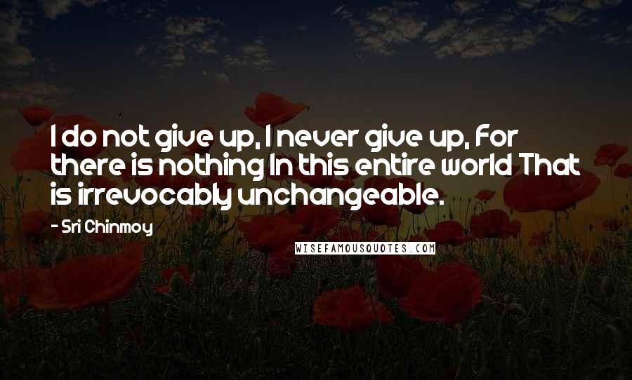 Sri Chinmoy Quotes: I do not give up, I never give up, For there is nothing In this entire world That is irrevocably unchangeable.