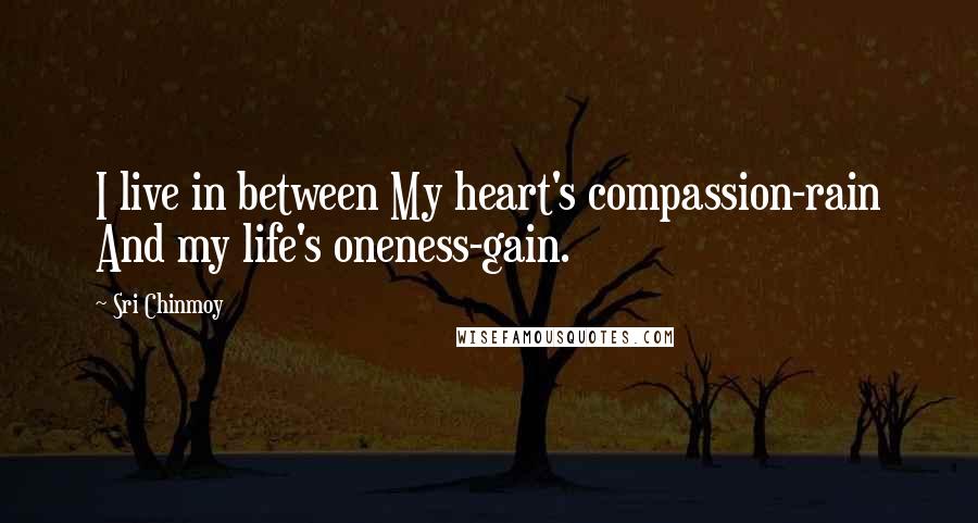 Sri Chinmoy Quotes: I live in between My heart's compassion-rain And my life's oneness-gain.