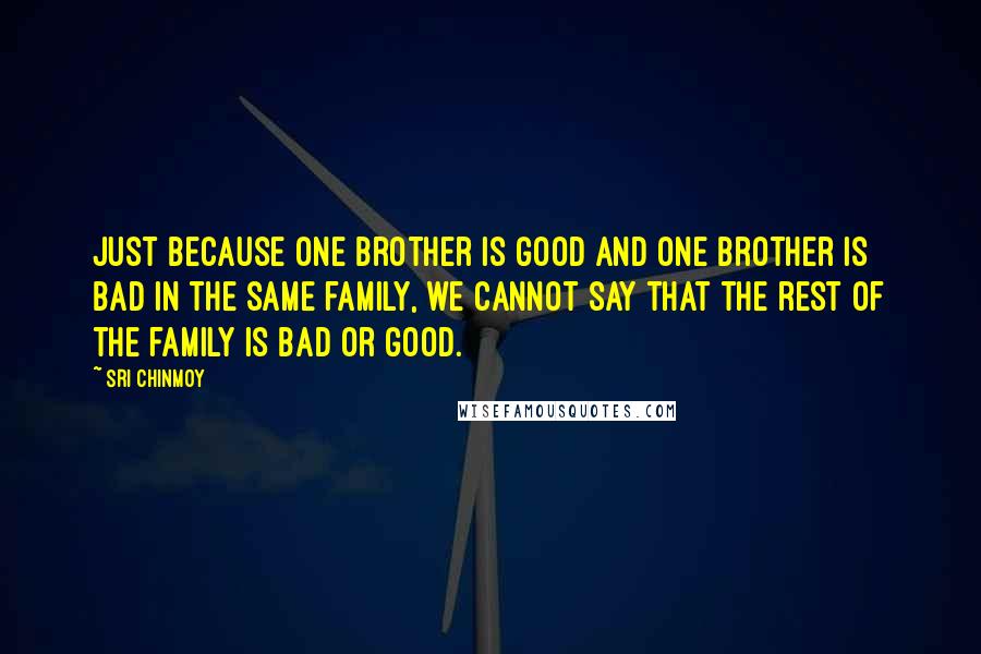Sri Chinmoy Quotes: Just because one brother is good and one brother is bad in the same family, we cannot say that the rest of the family is bad or good.