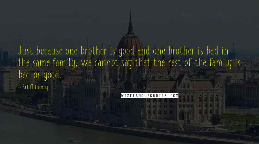 Sri Chinmoy Quotes: Just because one brother is good and one brother is bad in the same family, we cannot say that the rest of the family is bad or good.