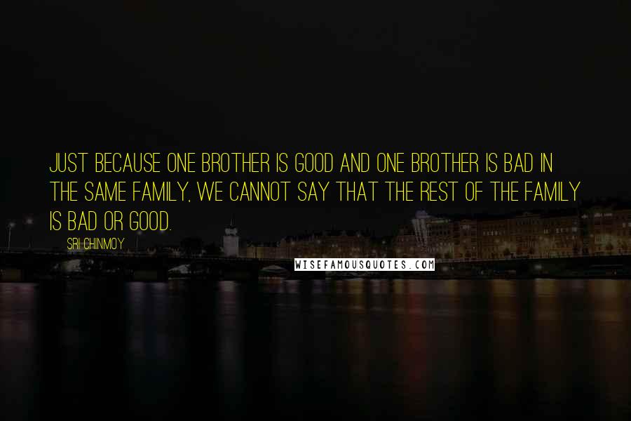 Sri Chinmoy Quotes: Just because one brother is good and one brother is bad in the same family, we cannot say that the rest of the family is bad or good.