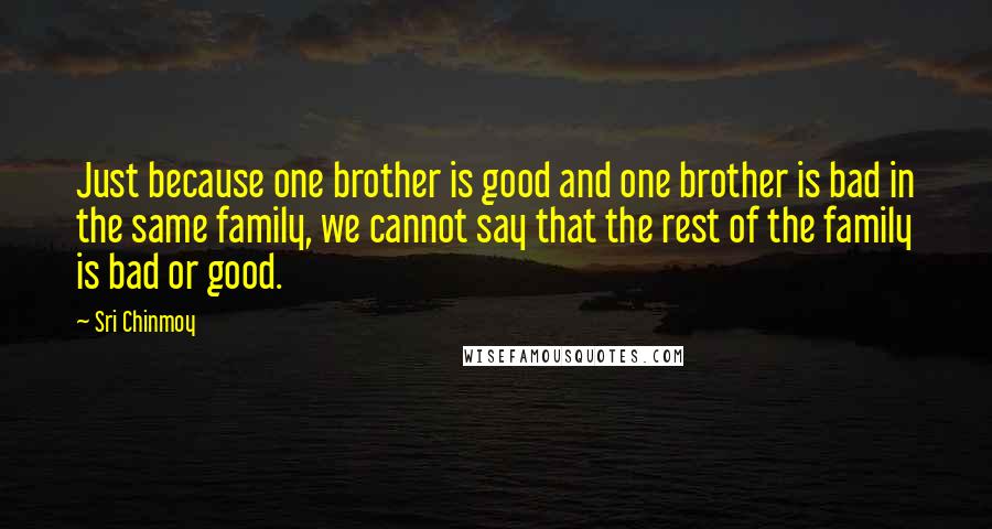 Sri Chinmoy Quotes: Just because one brother is good and one brother is bad in the same family, we cannot say that the rest of the family is bad or good.