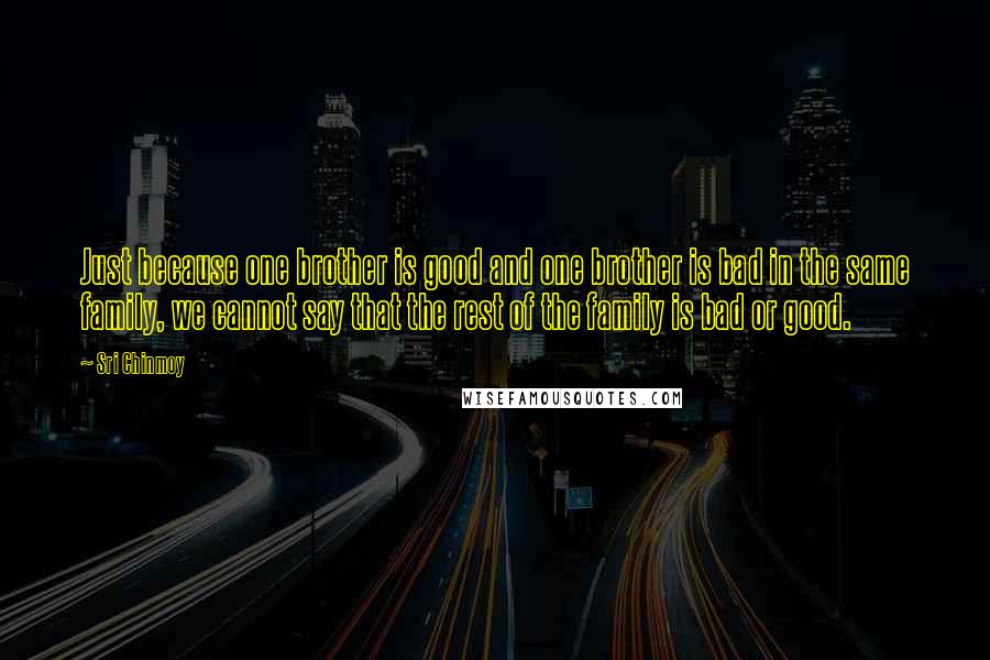 Sri Chinmoy Quotes: Just because one brother is good and one brother is bad in the same family, we cannot say that the rest of the family is bad or good.