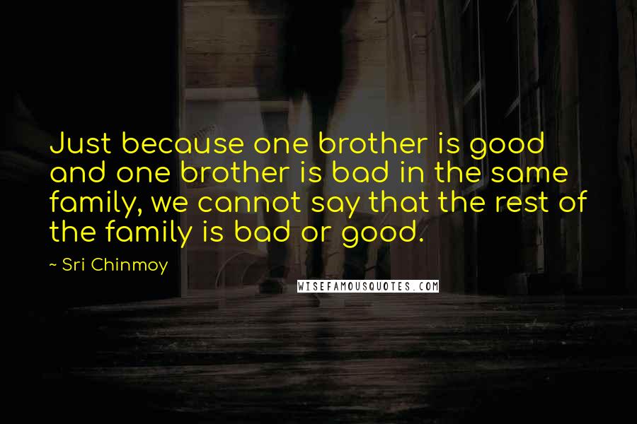 Sri Chinmoy Quotes: Just because one brother is good and one brother is bad in the same family, we cannot say that the rest of the family is bad or good.