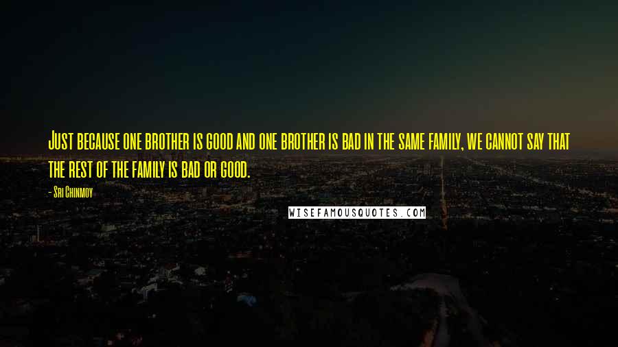 Sri Chinmoy Quotes: Just because one brother is good and one brother is bad in the same family, we cannot say that the rest of the family is bad or good.