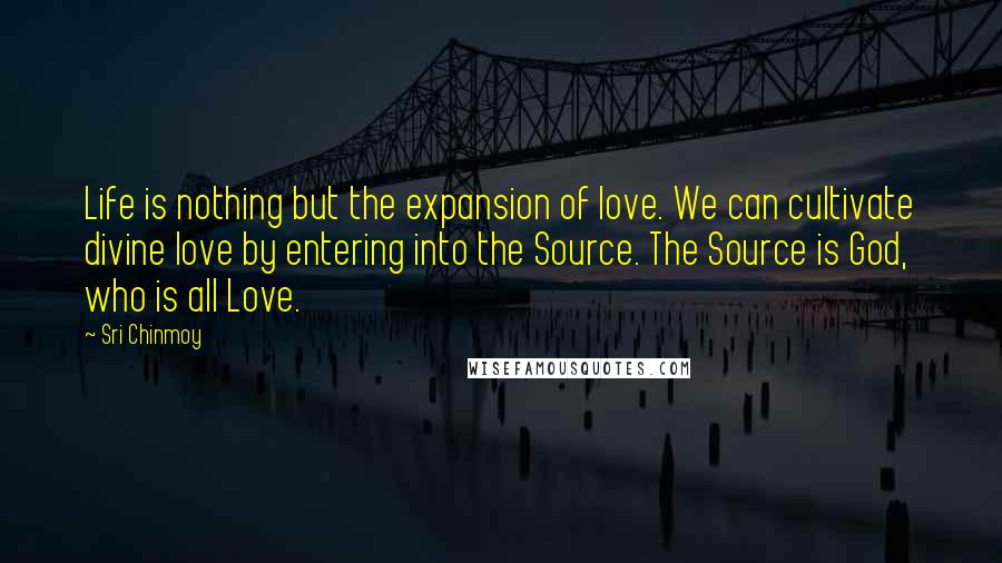 Sri Chinmoy Quotes: Life is nothing but the expansion of love. We can cultivate divine love by entering into the Source. The Source is God, who is all Love.