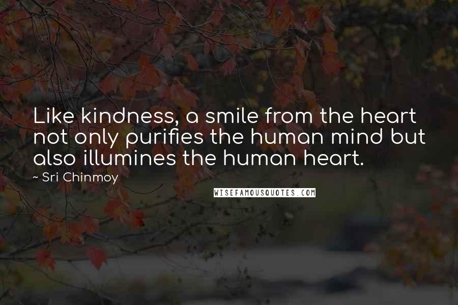 Sri Chinmoy Quotes: Like kindness, a smile from the heart not only purifies the human mind but also illumines the human heart.
