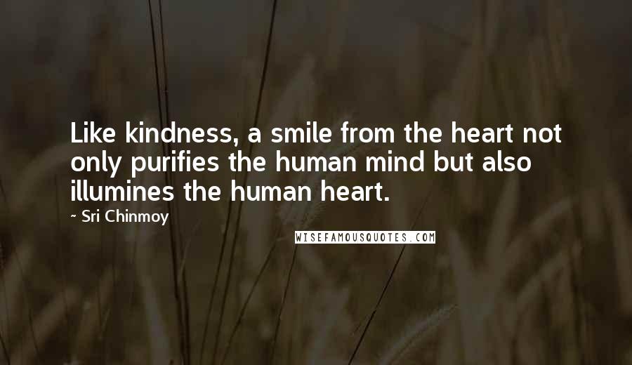 Sri Chinmoy Quotes: Like kindness, a smile from the heart not only purifies the human mind but also illumines the human heart.
