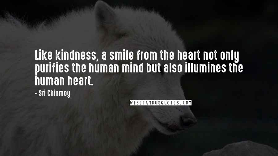 Sri Chinmoy Quotes: Like kindness, a smile from the heart not only purifies the human mind but also illumines the human heart.