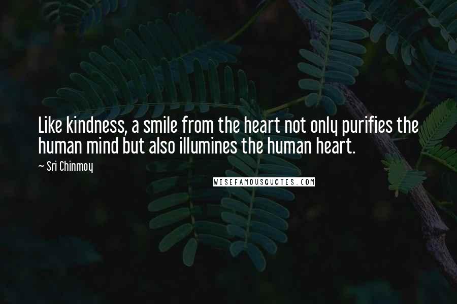 Sri Chinmoy Quotes: Like kindness, a smile from the heart not only purifies the human mind but also illumines the human heart.