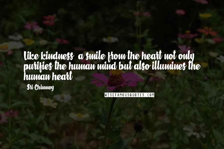 Sri Chinmoy Quotes: Like kindness, a smile from the heart not only purifies the human mind but also illumines the human heart.