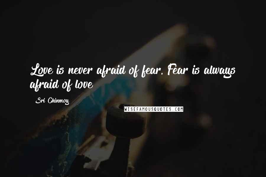 Sri Chinmoy Quotes: Love is never afraid of fear. Fear is always afraid of love