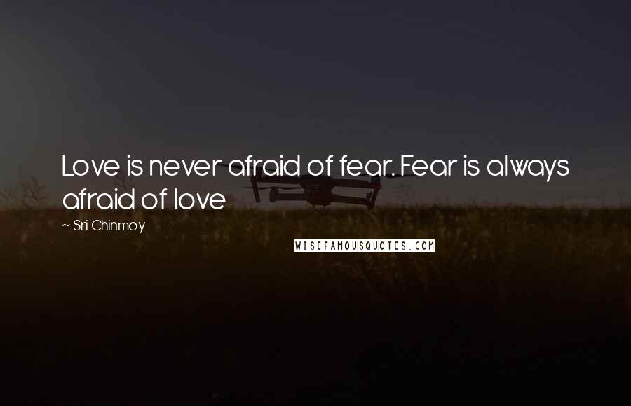 Sri Chinmoy Quotes: Love is never afraid of fear. Fear is always afraid of love