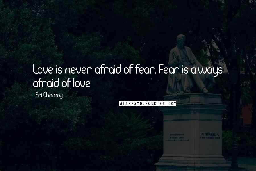 Sri Chinmoy Quotes: Love is never afraid of fear. Fear is always afraid of love