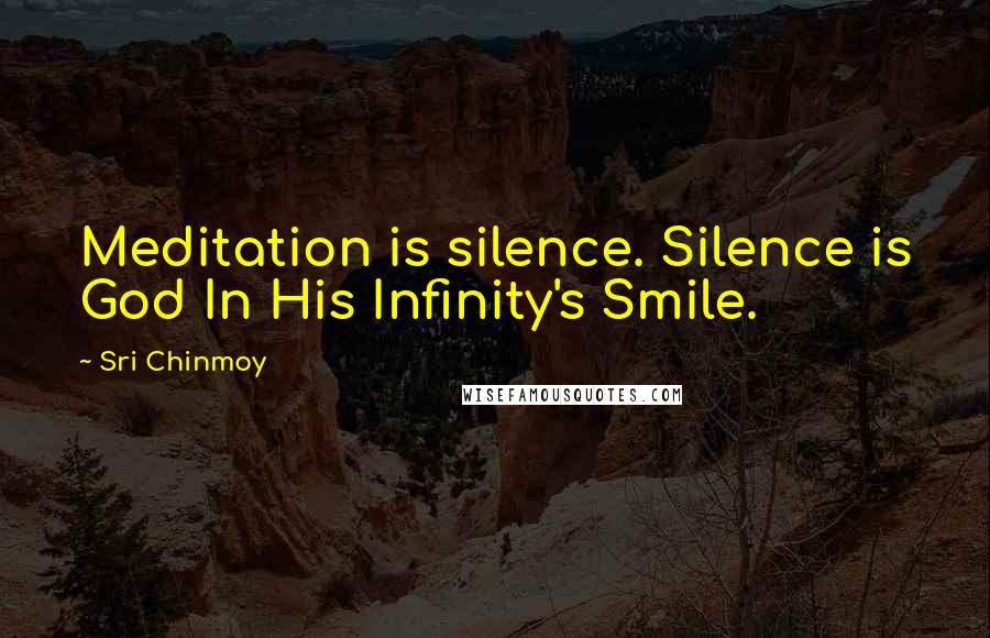 Sri Chinmoy Quotes: Meditation is silence. Silence is God In His Infinity's Smile.