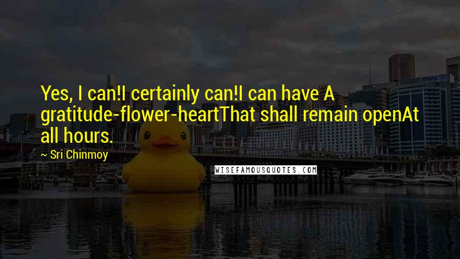 Sri Chinmoy Quotes: Yes, I can!I certainly can!I can have A gratitude-flower-heartThat shall remain openAt all hours.
