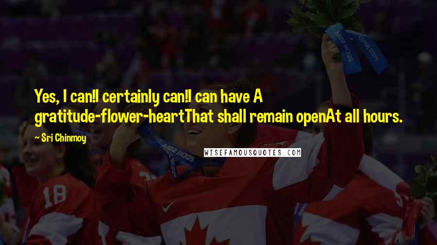 Sri Chinmoy Quotes: Yes, I can!I certainly can!I can have A gratitude-flower-heartThat shall remain openAt all hours.