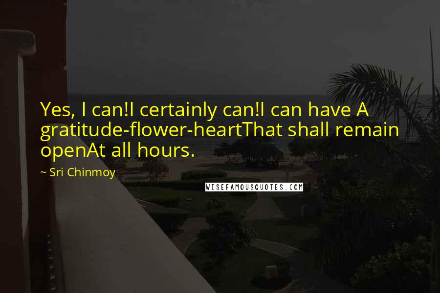 Sri Chinmoy Quotes: Yes, I can!I certainly can!I can have A gratitude-flower-heartThat shall remain openAt all hours.