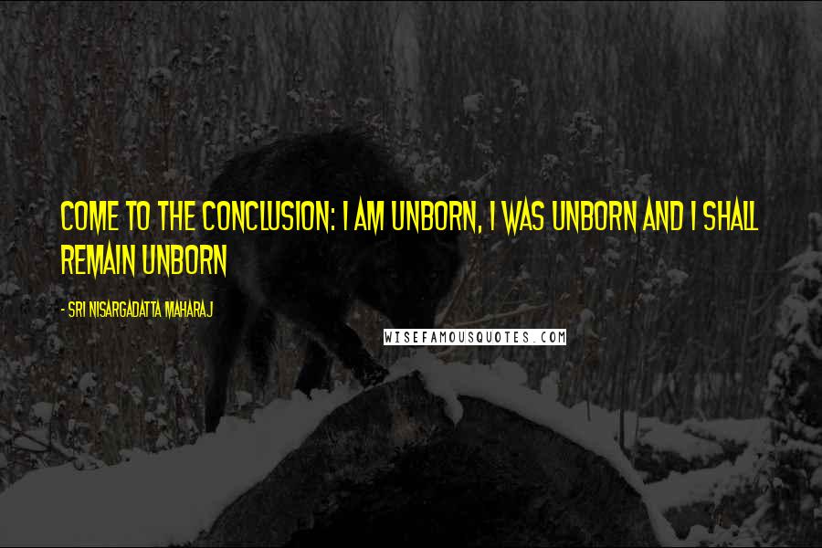 Sri Nisargadatta Maharaj Quotes: Come to the conclusion: I am unborn, I was unborn and I shall remain unborn