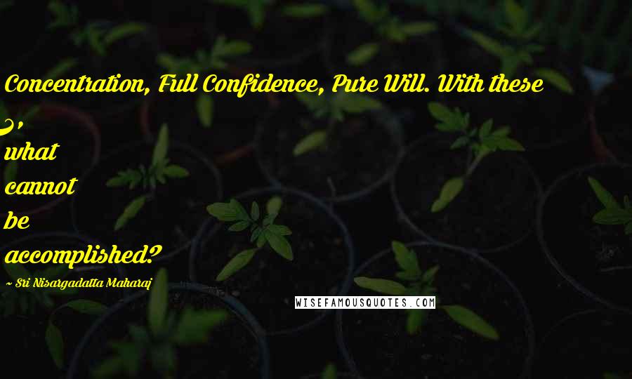 Sri Nisargadatta Maharaj Quotes: Concentration, Full Confidence, Pure Will. With these 3, what cannot be accomplished?