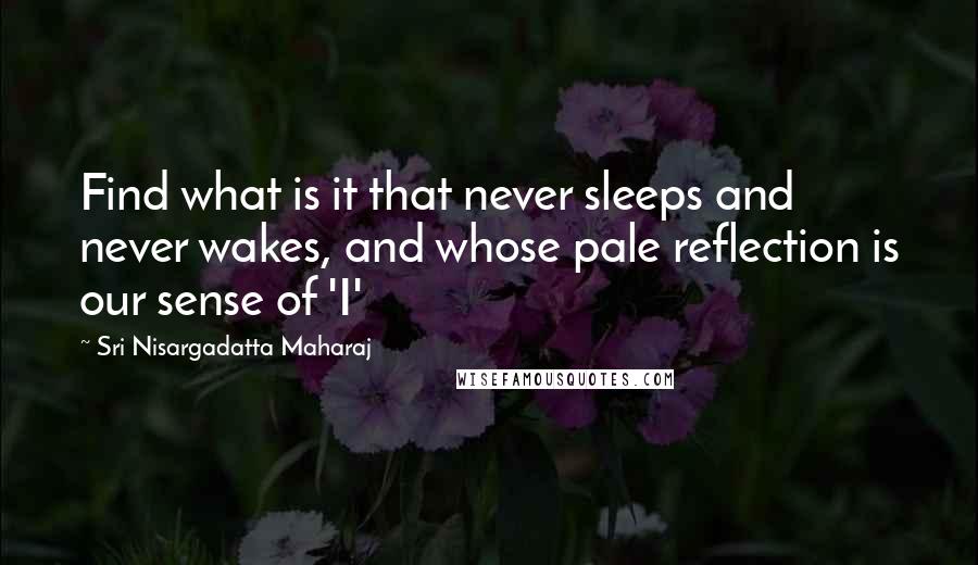 Sri Nisargadatta Maharaj Quotes: Find what is it that never sleeps and never wakes, and whose pale reflection is our sense of 'I'