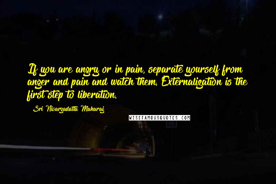 Sri Nisargadatta Maharaj Quotes: If you are angry or in pain, separate yourself from anger and pain and watch them. Externalization is the first step to liberation.