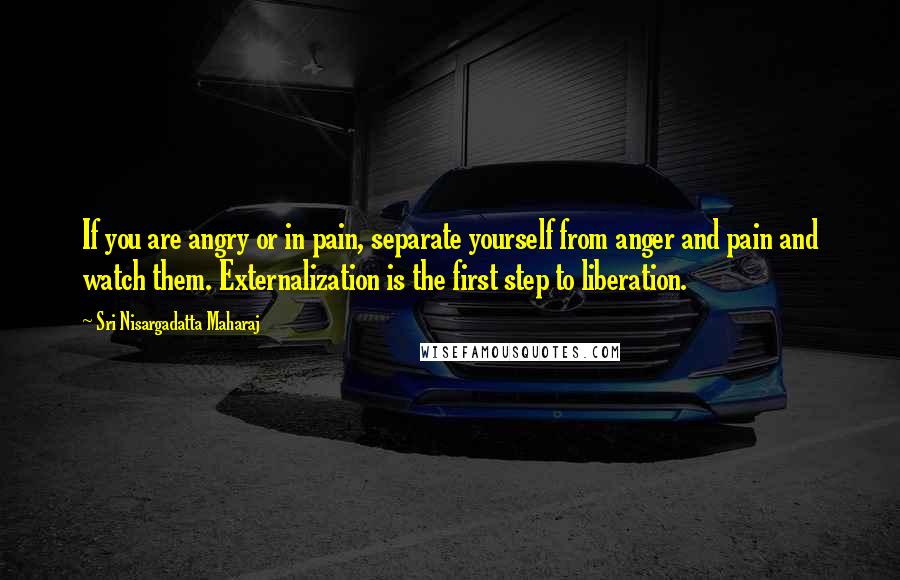 Sri Nisargadatta Maharaj Quotes: If you are angry or in pain, separate yourself from anger and pain and watch them. Externalization is the first step to liberation.