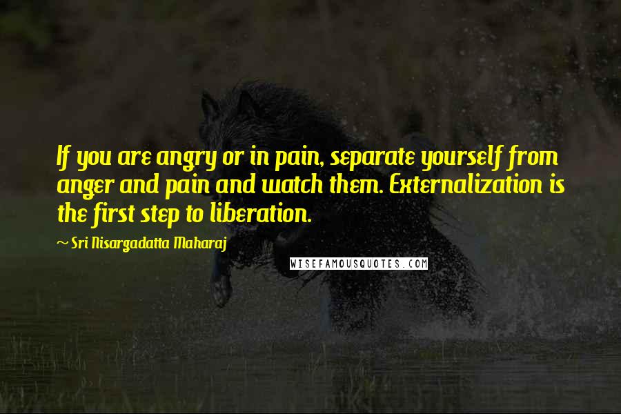 Sri Nisargadatta Maharaj Quotes: If you are angry or in pain, separate yourself from anger and pain and watch them. Externalization is the first step to liberation.